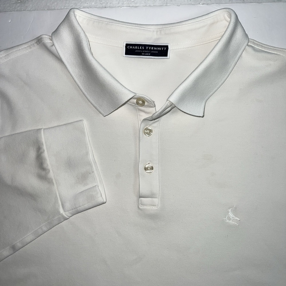 Charles Tyrwhitt Mens 3 Button White Rugby Shirt Size XXL Long Sleeve